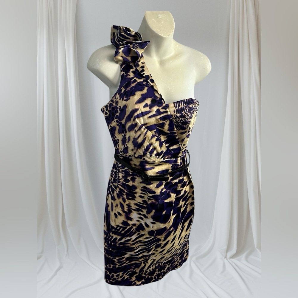 Vintage y2k Animal Print one shoulder belted dress Sequin Hearts size 5 juniors